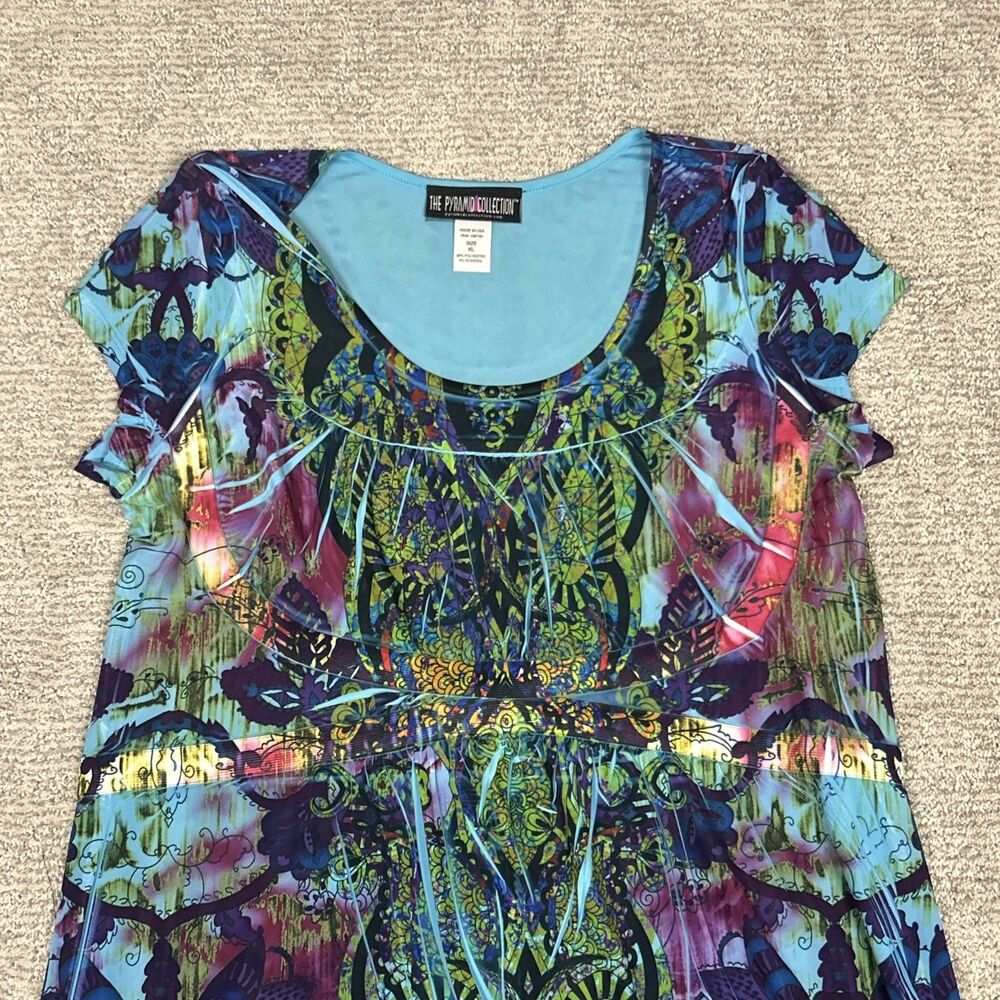 The Pyramid Collection Maxi Dress Womens XL Blue Purple Stretch Long USA Y2K - Picture 3 of 7